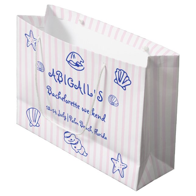Blauer handgezeichnete Muscheln Bachelorette Große Geschenktüte (Vorderseite Schrägansicht)