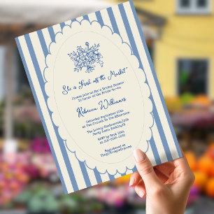 Blauer Handgezeichneter Brautparty frisch vom Mark Einladung
