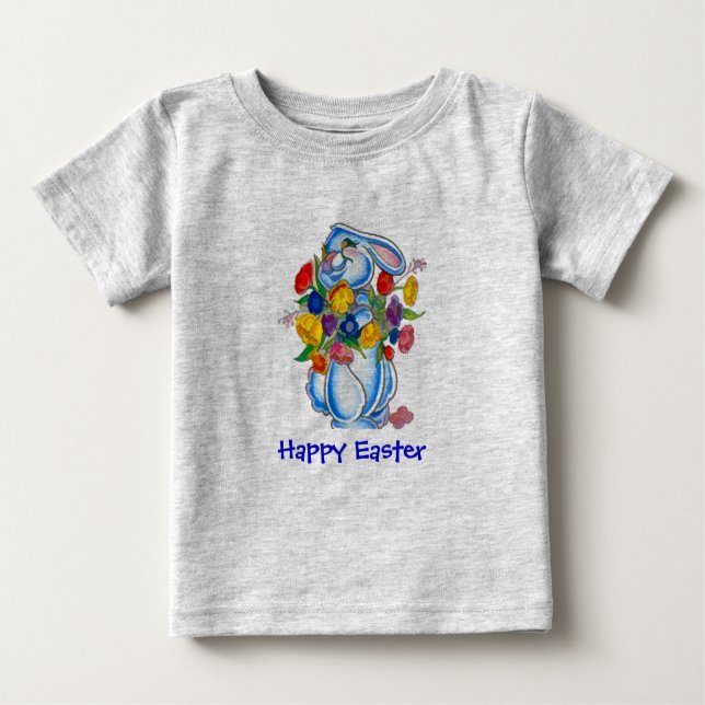 Blauer Häschen-Ostern-T - Shirt für Säuglinge u. (Vorderseite)