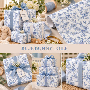 Blauer Hase Bunny Vintage Baby Shower Geschenkpapier