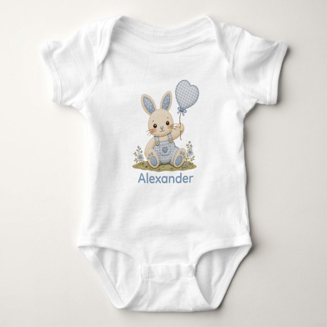 Blauer Hase Luftballon Baby Strampler (Vorderseite)
