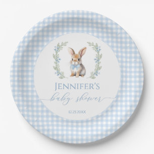 Blauer Hase Osterkaninchen Gingham Babydusche Pappteller