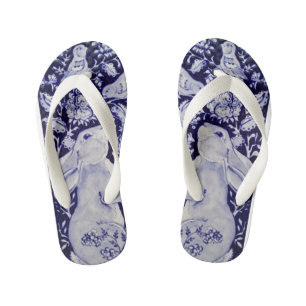 Blauer Hasen Bunny Bird Chinoiserie Kinderbadesandalen