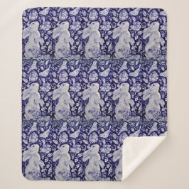 Blauer Hasen Bunny Bird Chinoiserie Sherpadecke