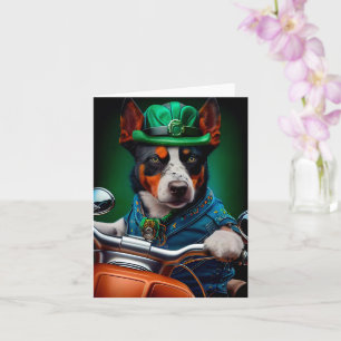 Blauer Heeler Hund fährt Fahrrad am St. Patrick's Karte