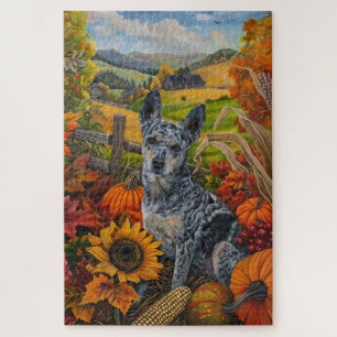 Blauer Heeler-Hund Herbsternte Erntedankfest Puzzle