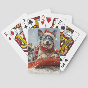 Blauer Heeler Hund im Schlitten Lass es schneien W Spielkarten