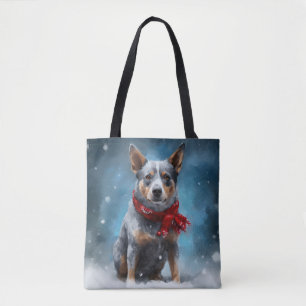 Blauer Heeler Hund im Schnee Weihnachten