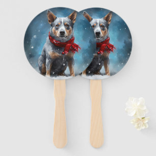 Blauer Heeler Hund im Schnee Weihnachten  Fächer