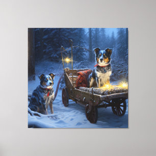 Blauer Heeler Schneeschlitten Weihnachtsdekoration Leinwanddruck