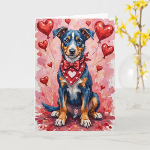 Blauer Heeler Valentinstag Hund mit Herzen Rot Karte