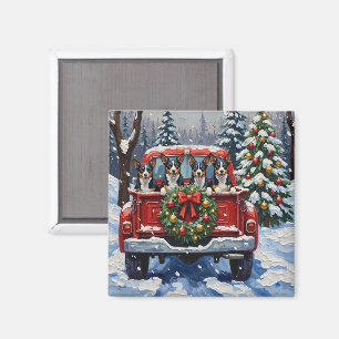Blauer Heeler Weihnachten Roter LKW Feiertag Magnet
