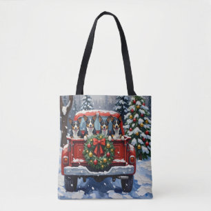 Blauer Heeler Weihnachten Roter LKW Urlaub