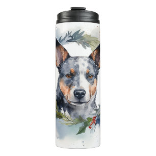 Blauer Heeler Weihnachtskranz Festlicher Hund Thermosbecher