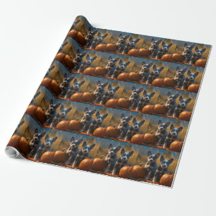 Blauer Heeler Welpe Herbstfreude Kürbis Geschenkpapier