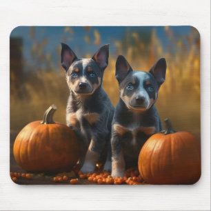 Blauer Heeler Welpe Herbstfreude Kürbis Mousepad