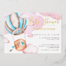 Blauer Heißluftballon in der Wolkendusche Folieneinladung