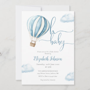 Blauer Heißluftballon-Junge All In One Baby Shower Einladung