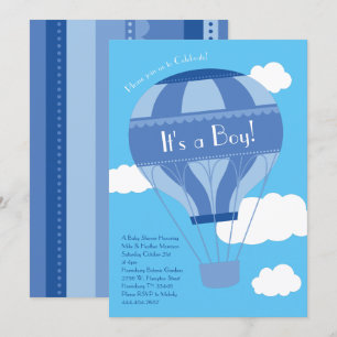 Blauer Heißluftballon-Junge-Baby-Party Vintage Einladung