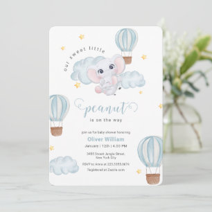 Blauer Heißluftballon Mami-Elefant Baby Shower Einladung