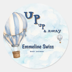 Blauer Heißluftballon Up Up & Away Baby Shower Runder Aufkleber