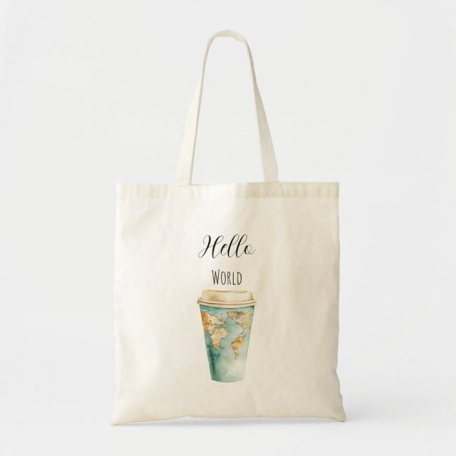 Blauer Hello World Kaffeebecher Tragetasche (Vorne)