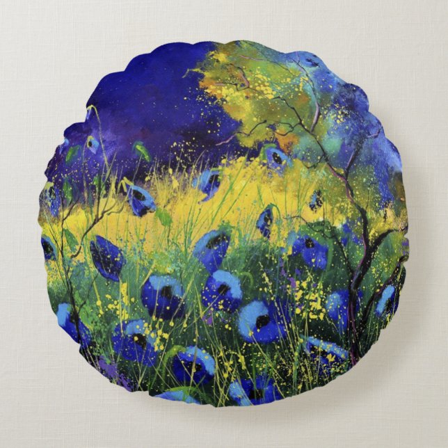 Blauer Herbst, Kunst Rundes Kissen (Vorderseite)