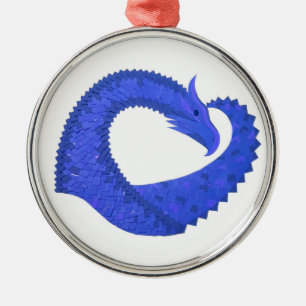 Blauer Herzdrache auf Weiß Silbernes Ornament