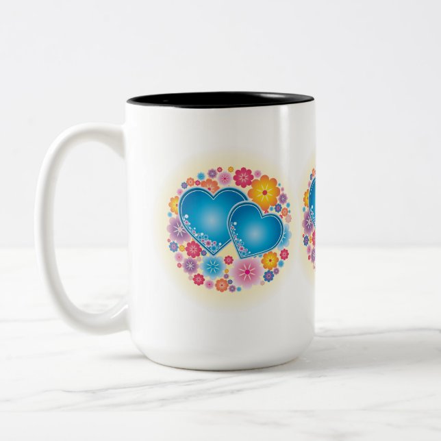 Blauer Herzschlag Zweifarbige Tasse (Links)