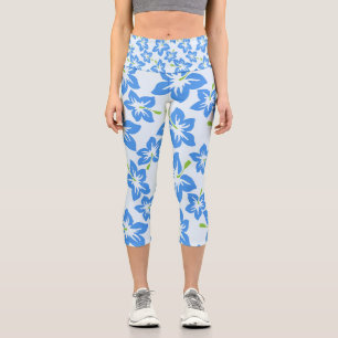 Blauer Hibiskus, Blaue Blumen, Blumenmuster Capri Leggings