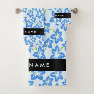 Blauer Hibiskus, Blaue Blumen, Ihr Name Badhandtuch Set