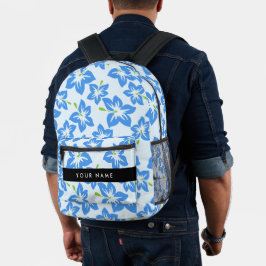 Blauer Hibiskus, Blumen, Ihr Name Bedruckter Rucksack
