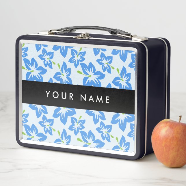 Blauer Hibiskus, Blumen, Ihr Name Metall Brotdose (Beispiel)