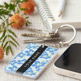 Blauer Hibiskus, Blumen, Ihr Name Schlüsselanhänger