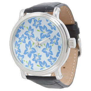 Blauer Hibiskus, Blumen, Muster von Blume Armbanduhr