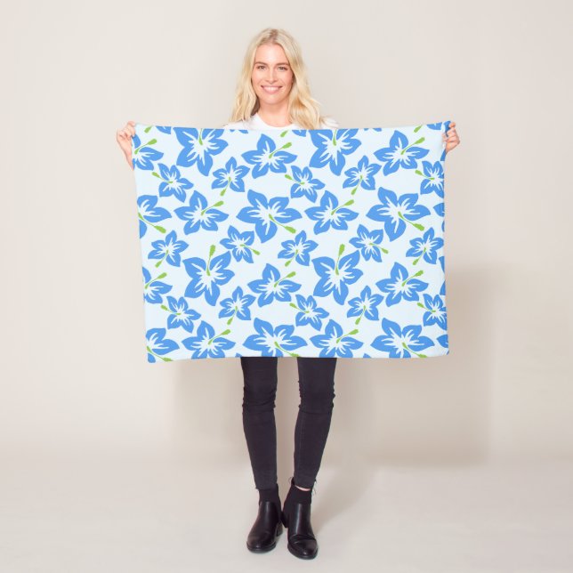 Blauer Hibiskus, Blumen, Muster von Blume Fleecedecke (Beispiel)