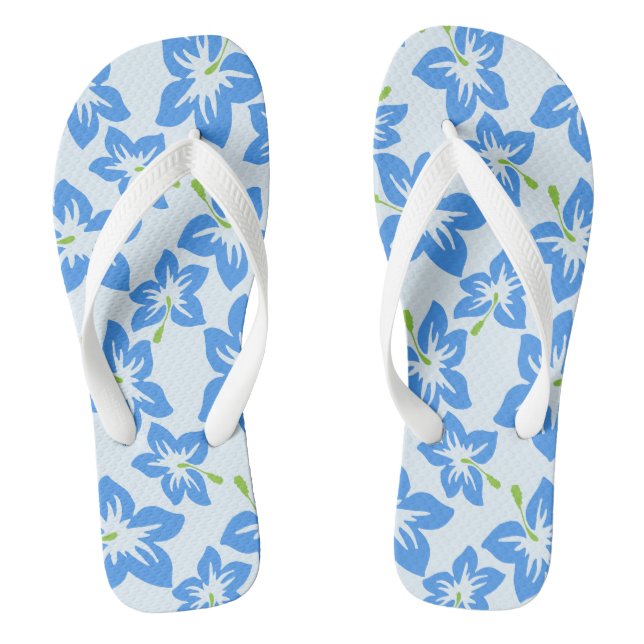 Blauer Hibiskus, Blumen, Muster von Blume Flip Flops (Fußbett)
