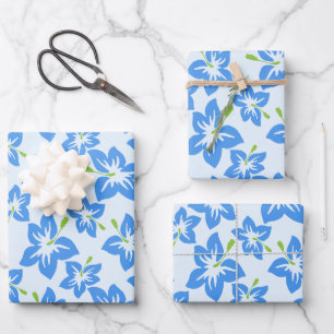 Blauer Hibiskus, Blumen, Muster von Blume Geschenkpapier Set