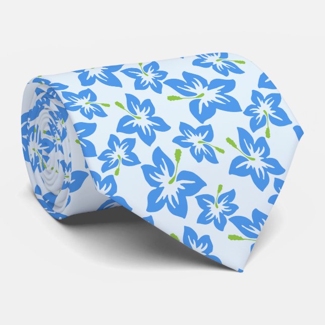 Blauer Hibiskus, Blumen, Muster von Blume Krawatte (Gerollt)