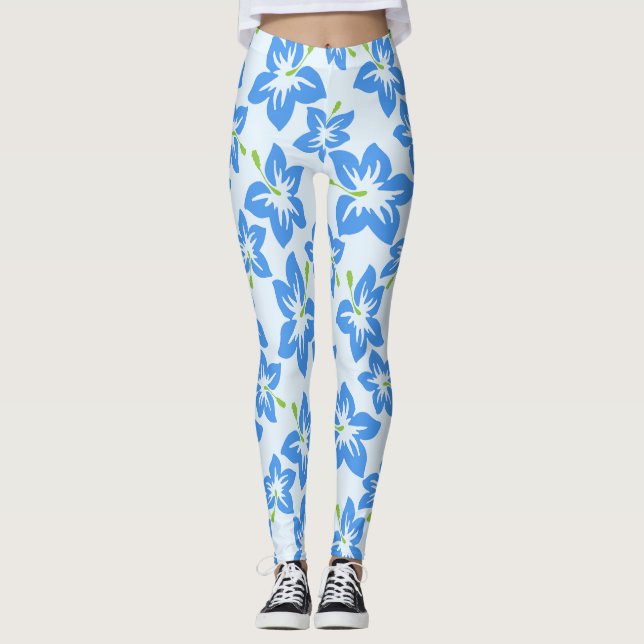Blauer Hibiskus, Blumen, Muster von Blume Leggings (Vorderseite)