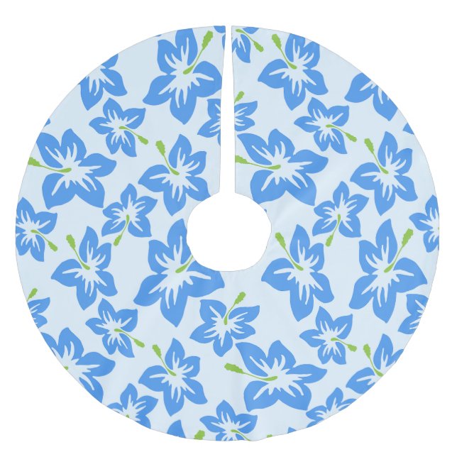 Blauer Hibiskus, Blumen, Muster von Blume Polyester Weihnachtsbaumdecke (Vorderseite)
