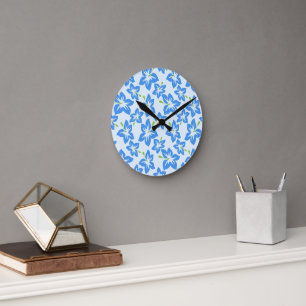 Blauer Hibiskus, Blumen, Muster von Blume Runde Wanduhr