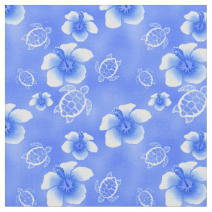 Blauer Hibiskus Honu Hawaiianer Stoff