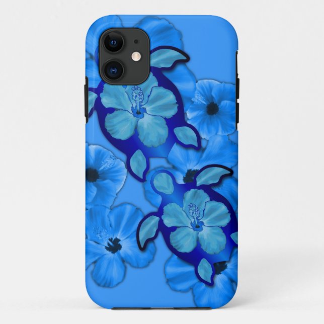 Blauer Hibiskus und Honu Schildkröten Case-Mate iPhone Hülle (Rückseite)