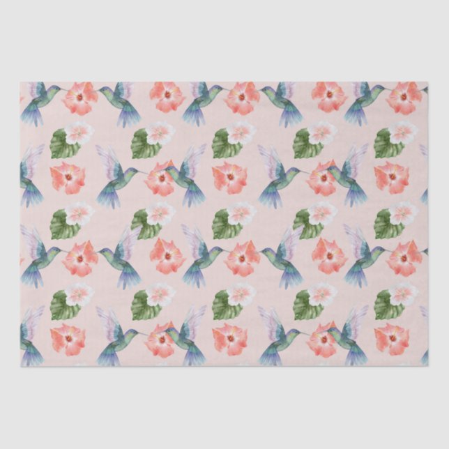 Blauer Hibiskus und Rosa Hummingbird Seidenpapier (Vorderseite)