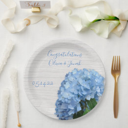 Blauer Himmel Floral Holz Hochzeit Personalisiert Pappteller