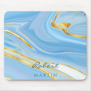 Blauer Himmel Gold Glitter Marmor Anpassbar Mousepad