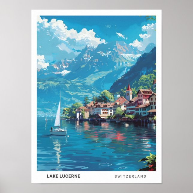 Blauer Himmel im Vierwaldstättersee - Schweiz Poster (Vorne)