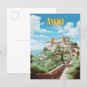 Blauer Himmel in Assisi Italien Vintage Reise Postkarte