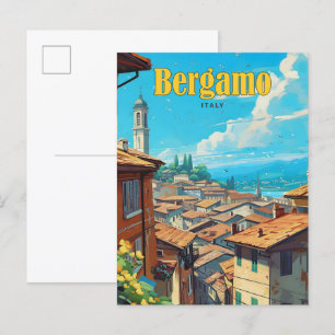 Blauer Himmel in Bergamo Italien Vintage Reise Postkarte